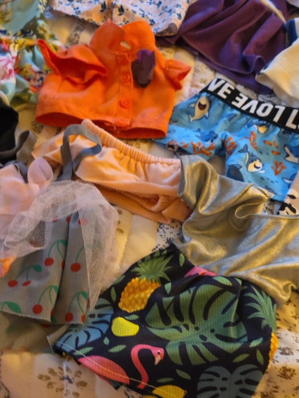 Assorted Doll Clothes Bundle - Tropical & Bright Pieces